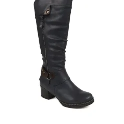 Block-Heeled Long Boots - Blue