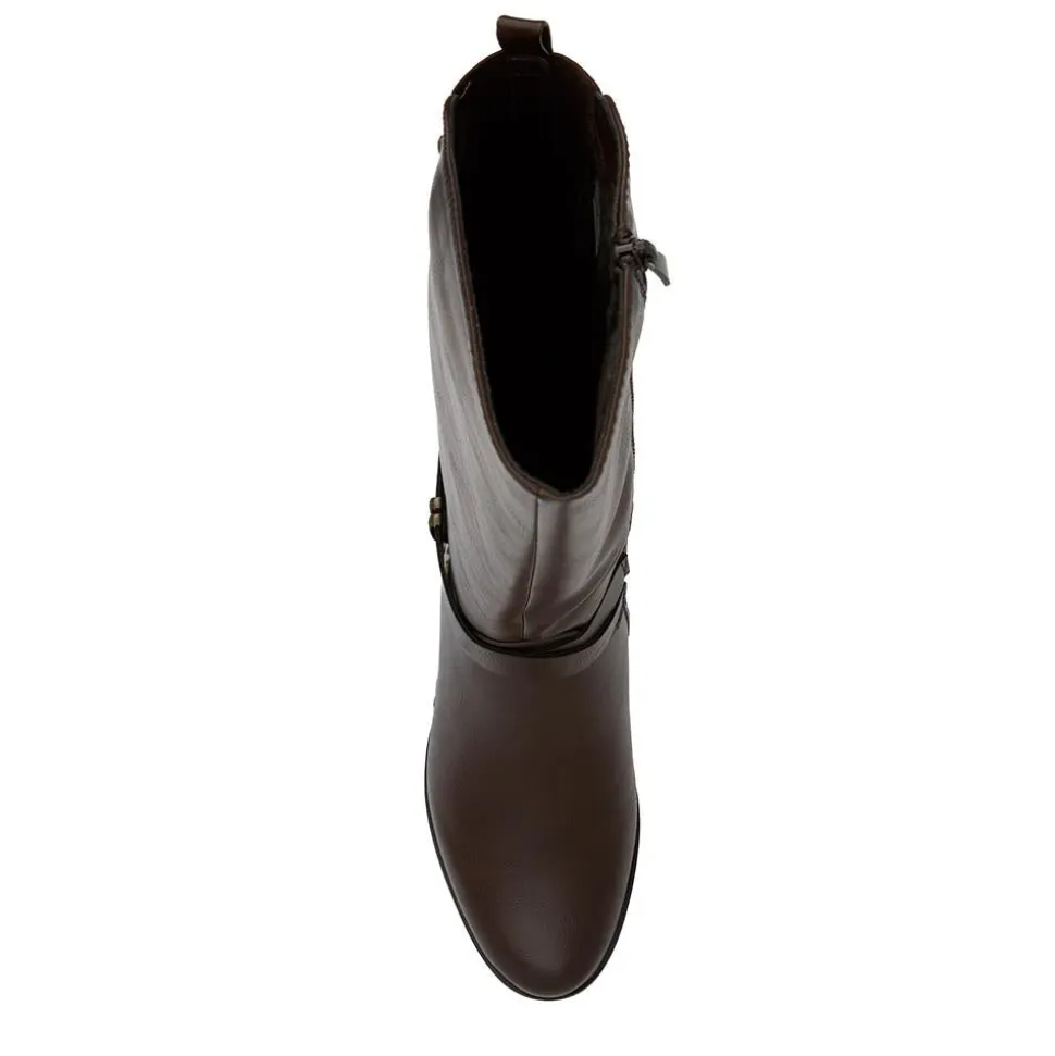 Block-Heeled Long Boots - Chocolate