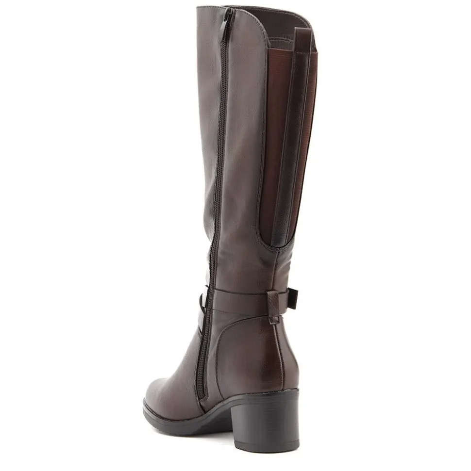 Block-Heeled Long Boots - Chocolate