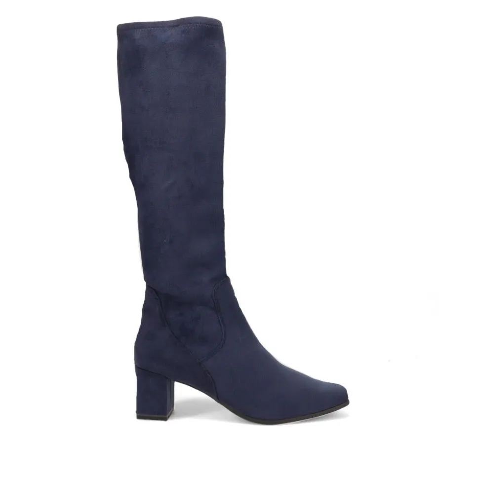 Block-Heeled Long Boots - Navy