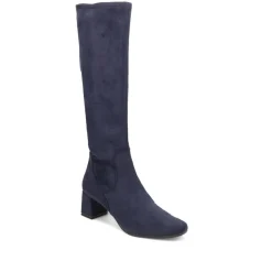 Block-Heeled Long Boots - Navy