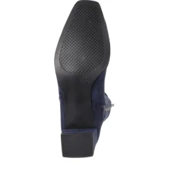 Block-Heeled Long Boots - Navy