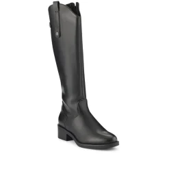 Block-Heeled Slip-On Long Boots - Black