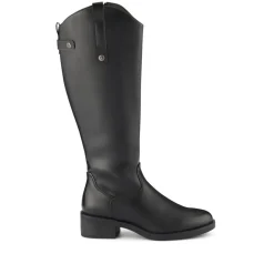 Block-Heeled Slip-On Long Boots - Black