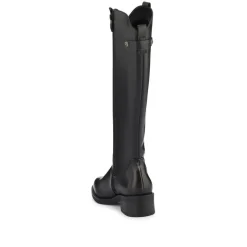 Block-Heeled Slip-On Long Boots - Black
