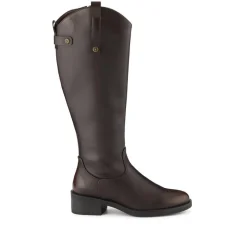 Block-Heeled Slip-On Long Boots - Dark Brown