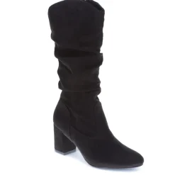 Block-Heeled Smart Long Boots - Black