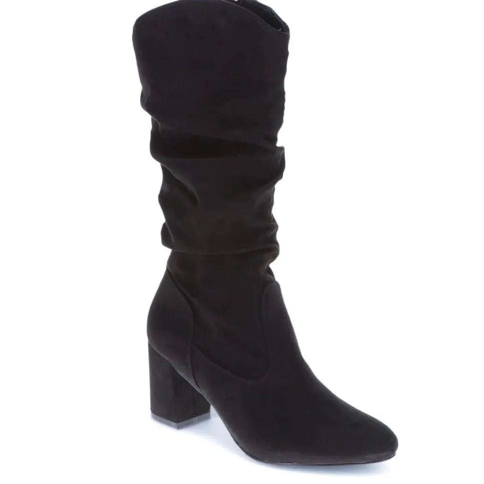 Block-Heeled Smart Long Boots - Black