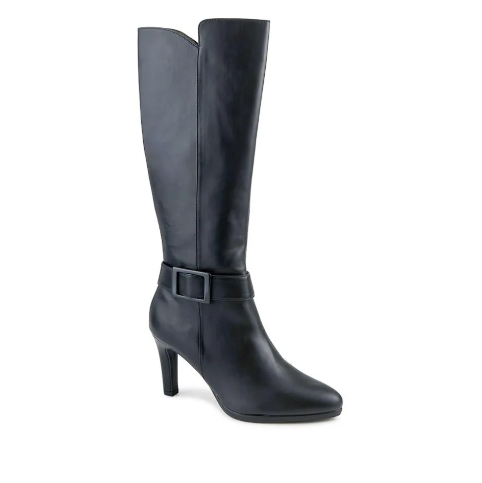 Block Heel Elegant Long Boots - Black