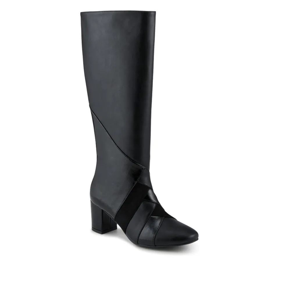 Block Heel Faux Leather Long Boots - Black