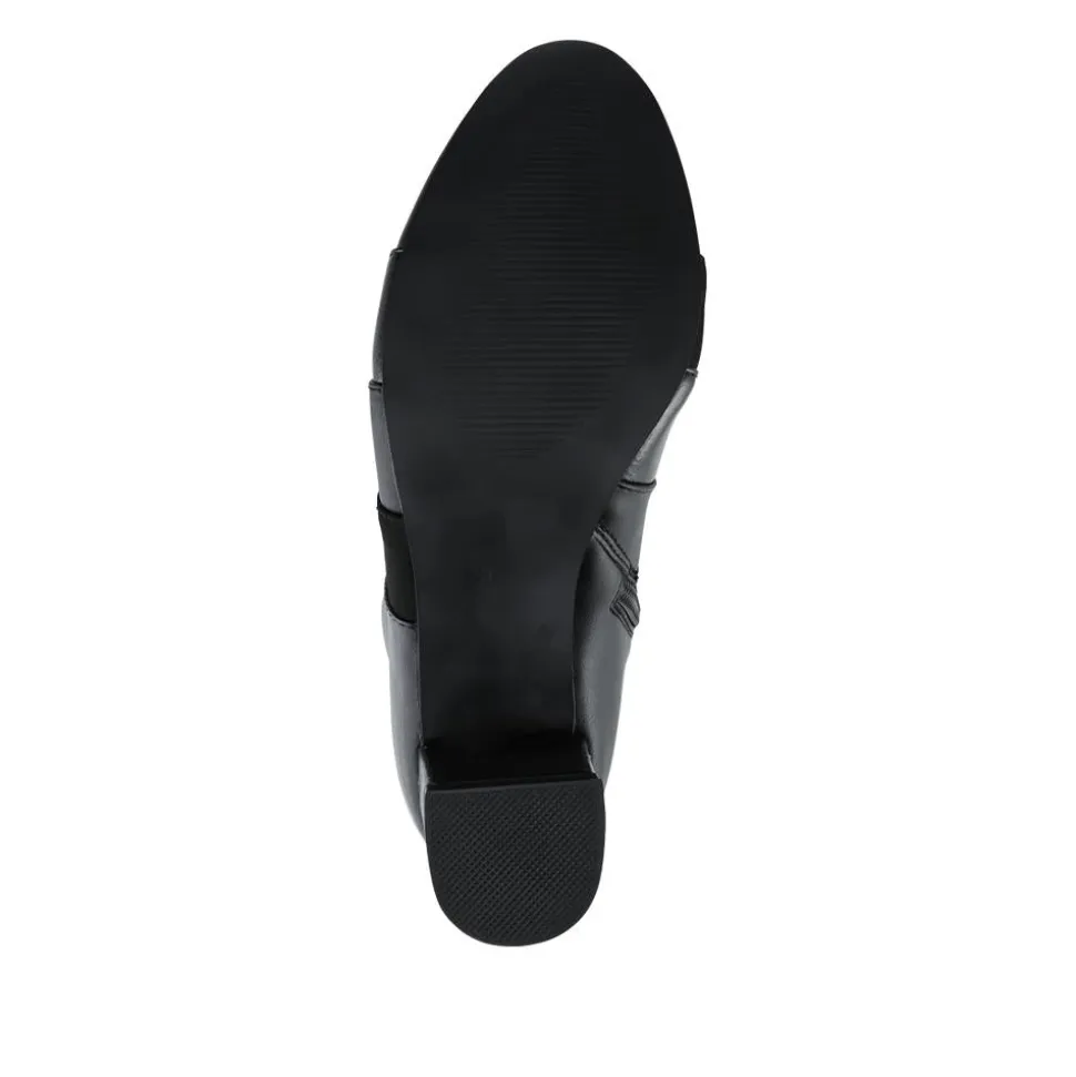 Block Heel Faux Leather Long Boots - Black