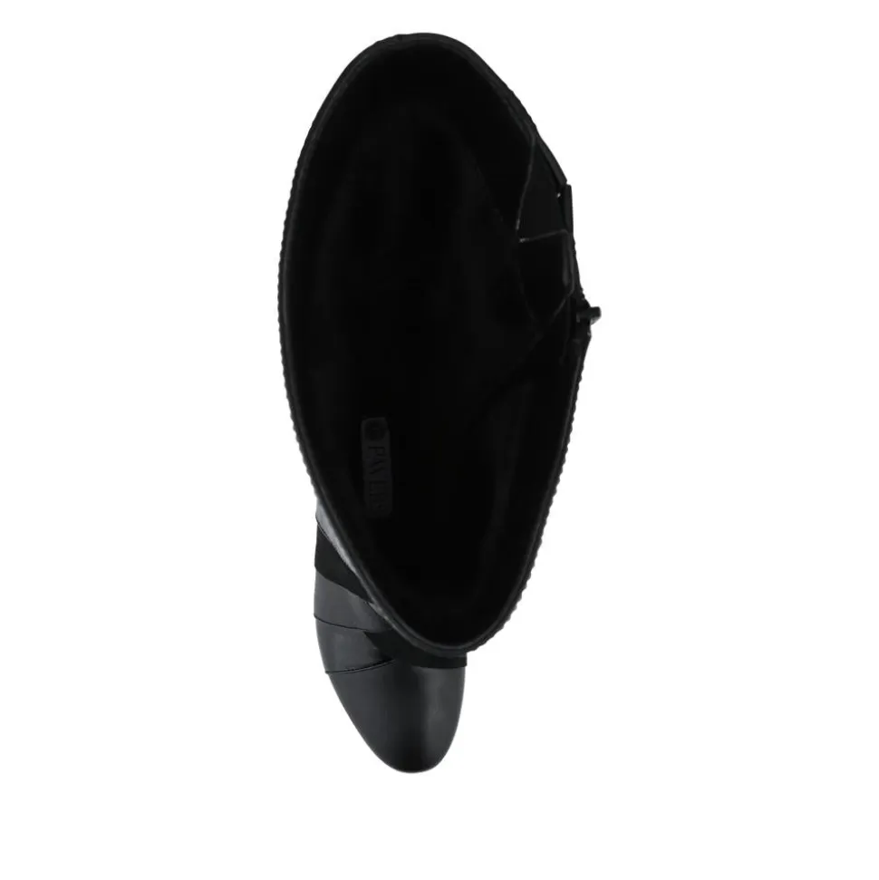 Block Heel Faux Leather Long Boots - Black