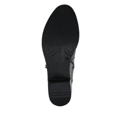 Block Heel Leather Stretch Calf Long Boots - Black
