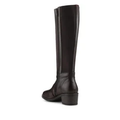Block Heel Leather Stretch Calf Long Boots - Dark Tan