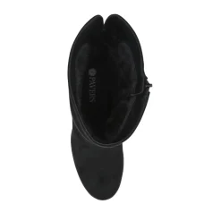 Block Heel Long Boots - Black Faux Suede