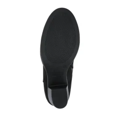 Block Heel Long Boots - Black Faux Suede