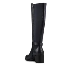 Block Heel Long Boots - Navy
