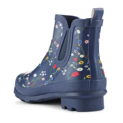 Block Heel Rubber Ankle Wellies - Navy Floral