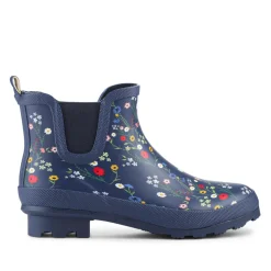 Block Heel Rubber Ankle Wellies - Navy Floral