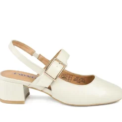 Block Heel Slingback Buckled Mary Janes - Off White