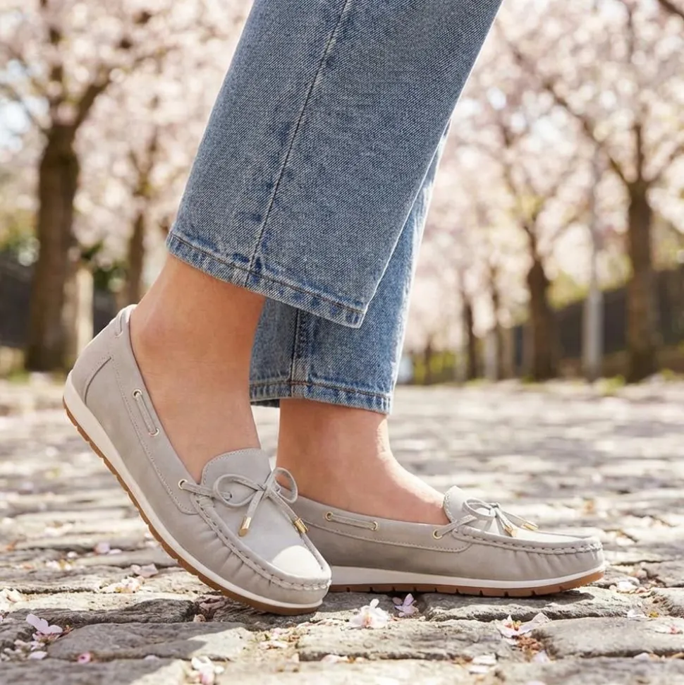 Bow Detailed Moccasins - Light Grey