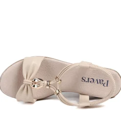 Bow Detail Wedge Slingback Sandals - Beige