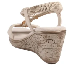 Bow Detail Wedge Slingback Sandals - Beige