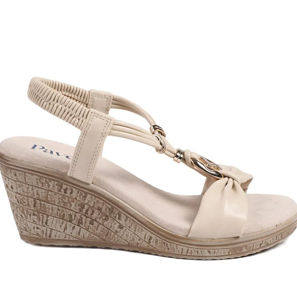 Bow Detail Wedge Slingback Sandals - Beige