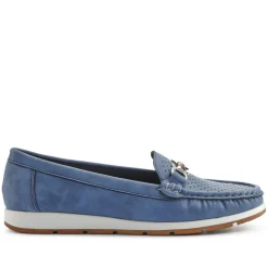 Breathable Buckle Detailed Moccasins - Navy