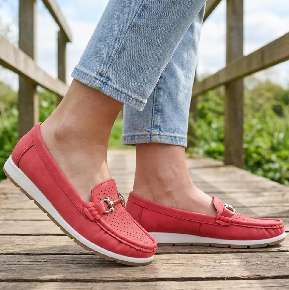 Breathable Buckle Detailed Moccasins - Red
