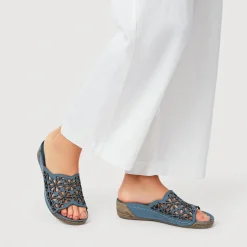 Breathable Cushioned Leather Mules - Denim