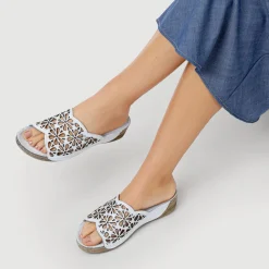 Breathable Cushioned Leather Mules - White