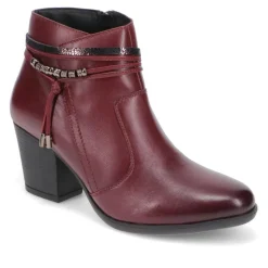 Breathable Leather Ankle Boots - Burgundy