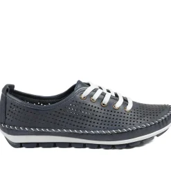 Breathable Leather Lace Up Shoes - Navy