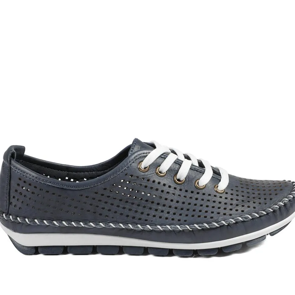 Breathable Leather Lace Up Shoes - Navy