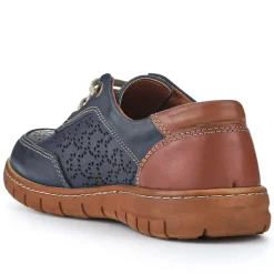 Breathable Leather Lace-Up Trainers - Navy Multi