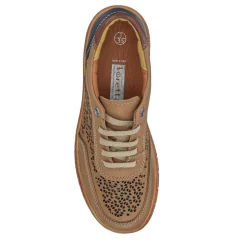 Breathable Leather Lace-Up Trainers - Taupe Multi