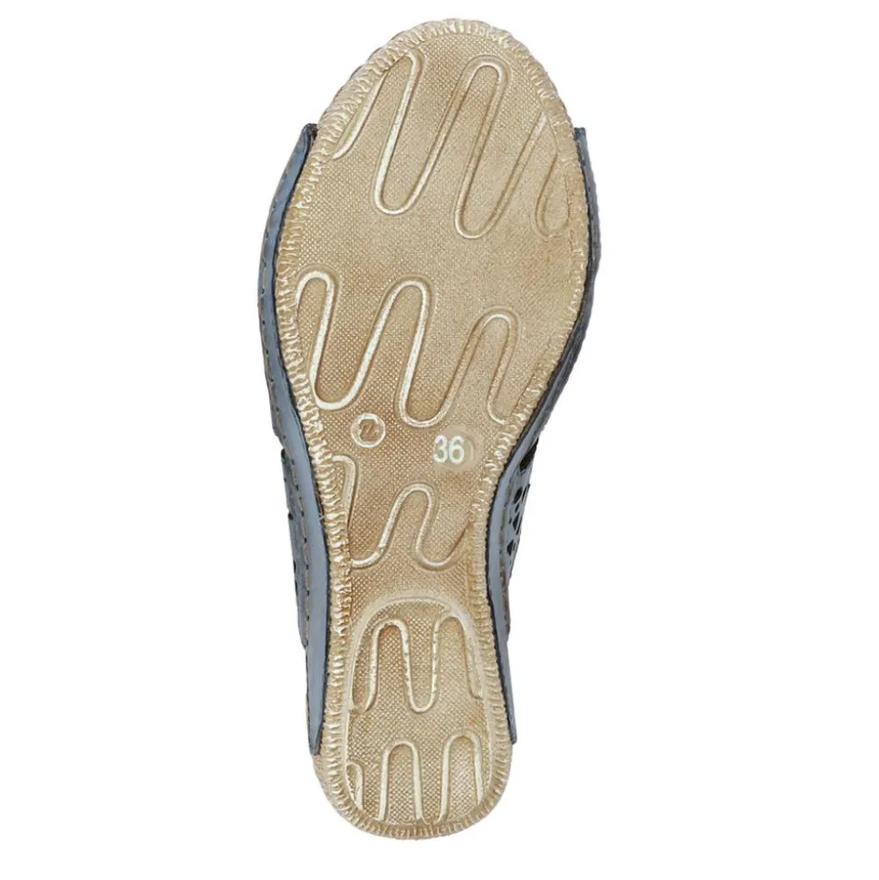 Breathable Leather Wedged Mules - Denim