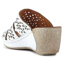 Breathable Leather Wedged Mules - White
