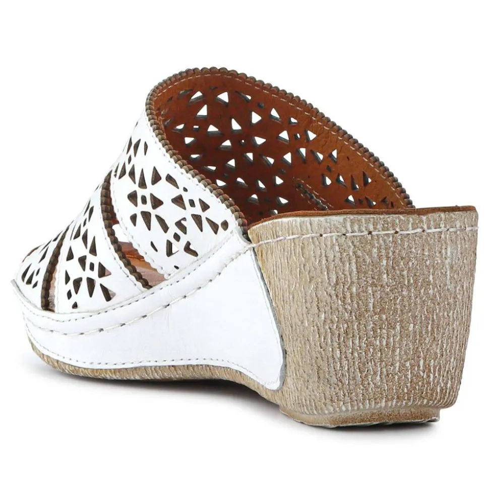 Breathable Leather Wedged Mules - White