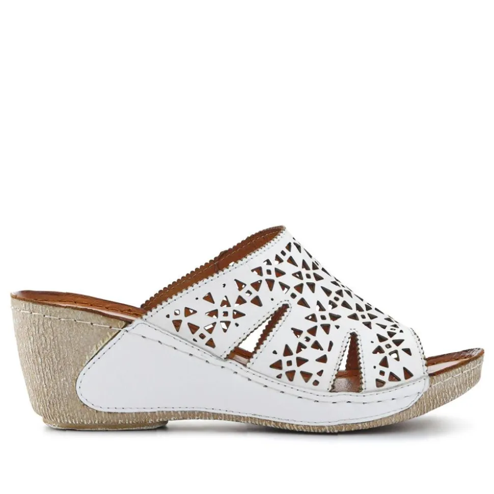 Breathable Leather Wedged Mules - White