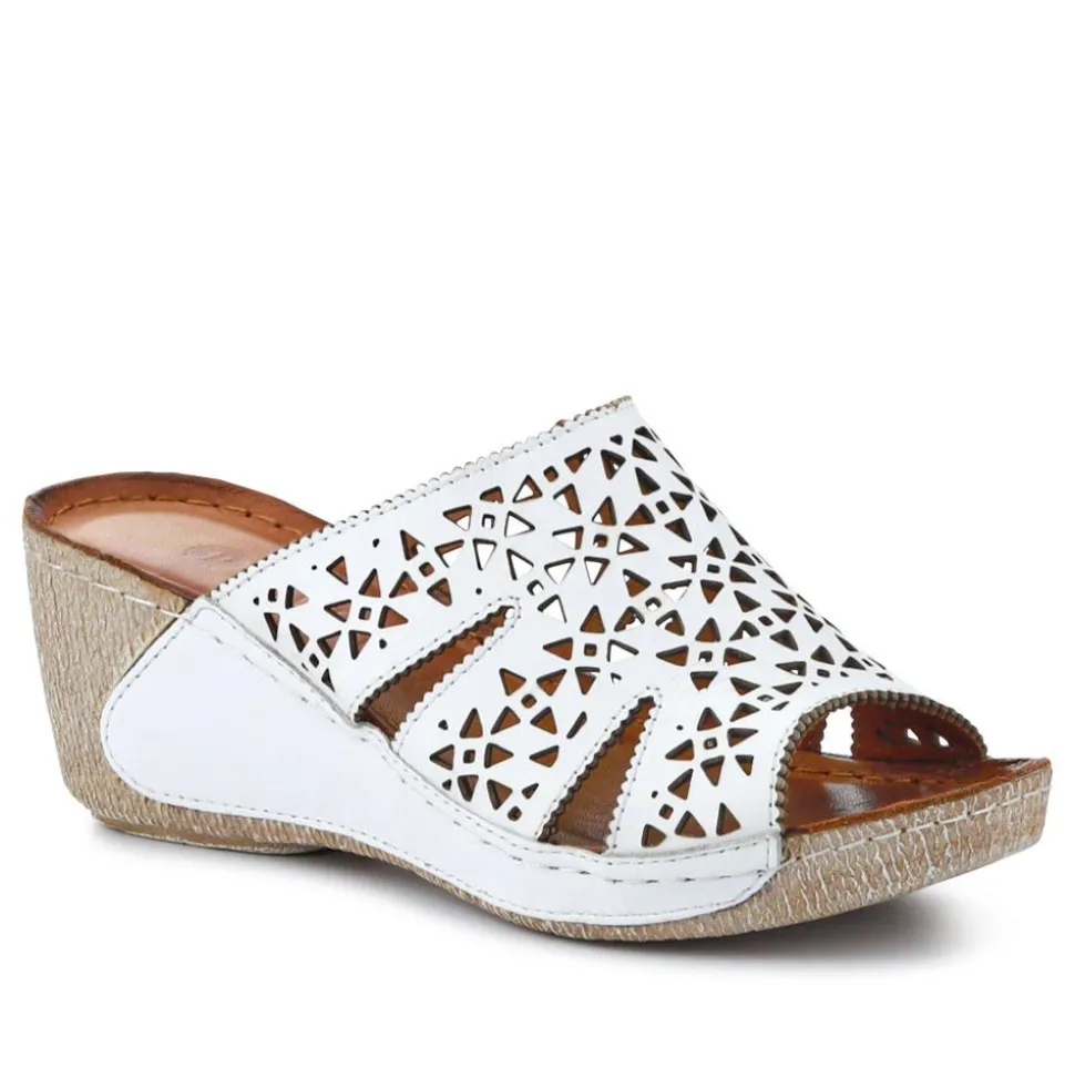 Breathable Leather Wedged Mules - White