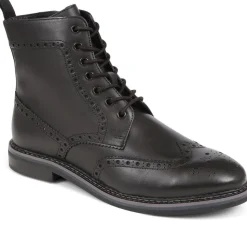 Brogue Detail Lace Up Boots - Black
