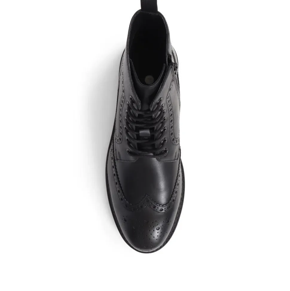 Brogue Detail Lace Up Boots - Black