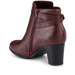 Buckled Ankle Boots - Burgundy