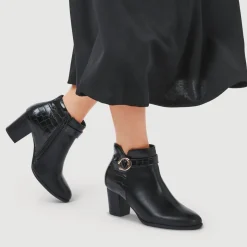 Buckled Block-Heeled Ankle Boots - Black
