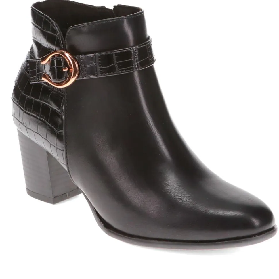 Buckled Block-Heeled Ankle Boots - Black
