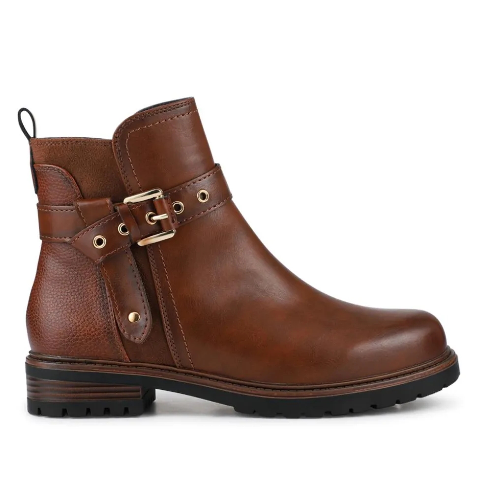 Buckle-Detail Ankle Boots - Tan