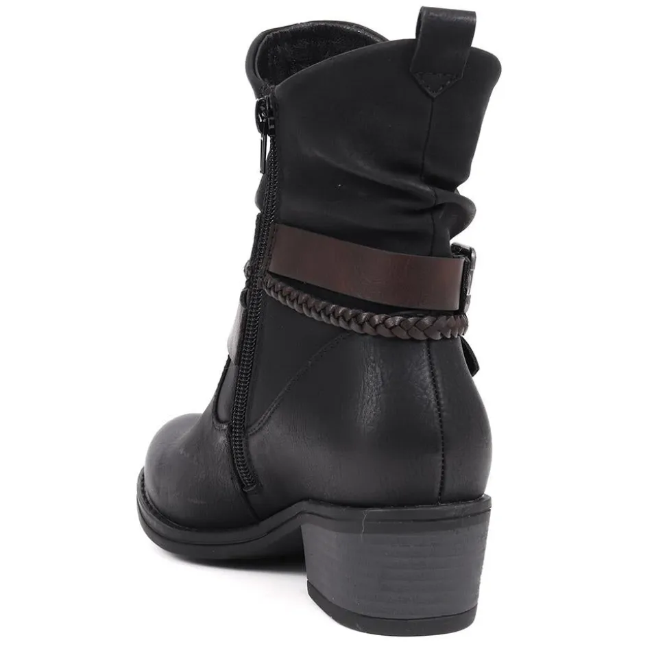 Buckle-Detailed Ankle Boots - Black