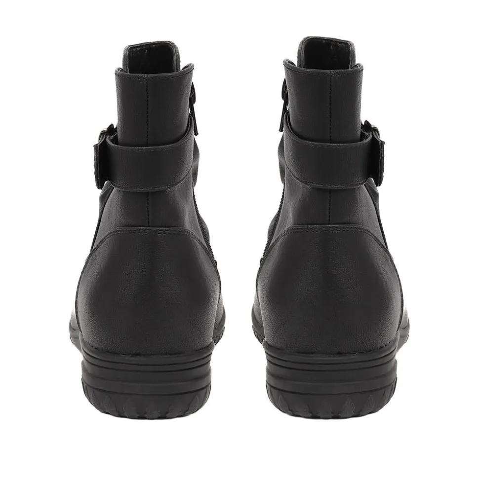 Buckle-Detailed Ankle Boots - Black